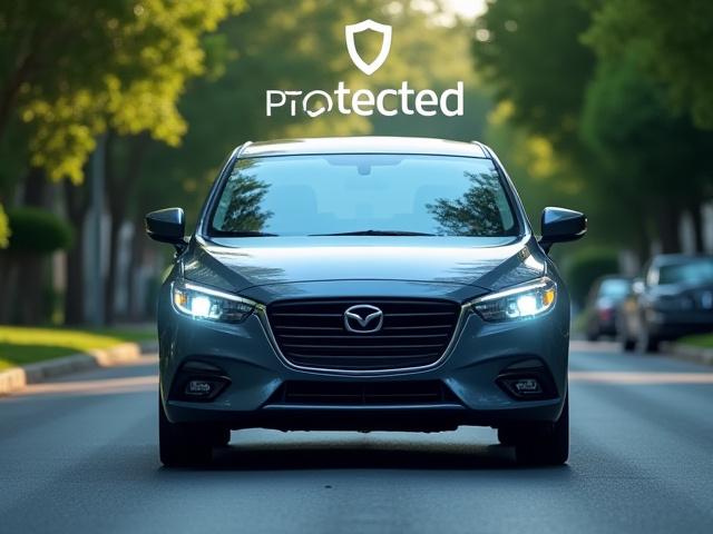 Ilustrácia povinného zmluvného poistenia. Auto v bezpečnom režime na ceste.