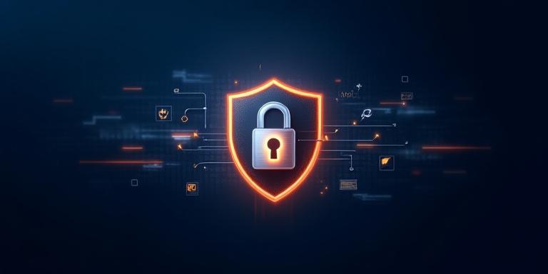 Grafické znázornenie zabezpečenia dát s ikonami zámku a štítu.